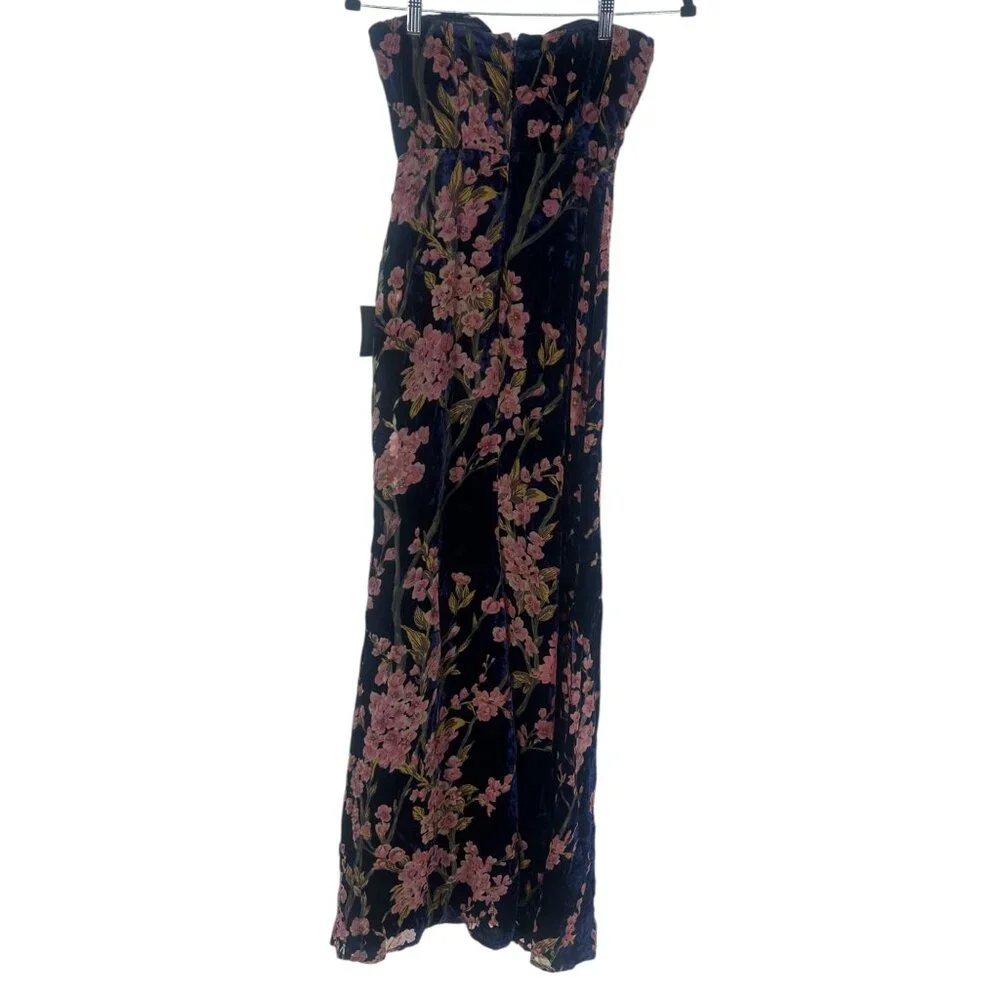 ✨ NWT Lulus Navy Velvet Floral Strapless Maxi Gown XS ✨ - Picture 5 of 8